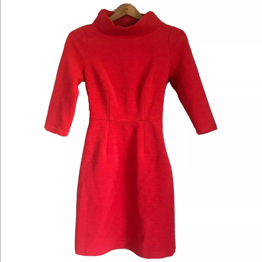 Boden Mock Neck Ribbed Dress Red/Burnt Orange 4/R